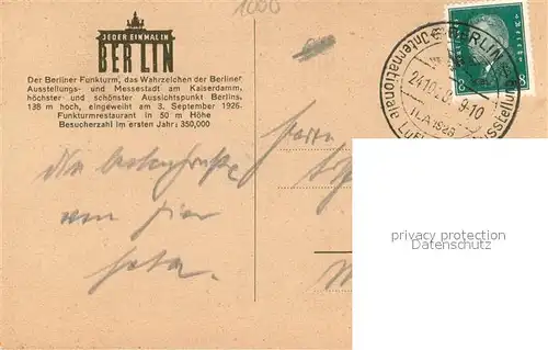AK / Ansichtskarte Berlin Funkturm m. Funkhalle Berlin