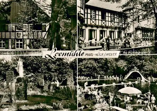 AK / Ansichtskarte Huels_Marl Gaststaette Loemuehle Schwimmbad Garten Muehlengraben Huels_Marl