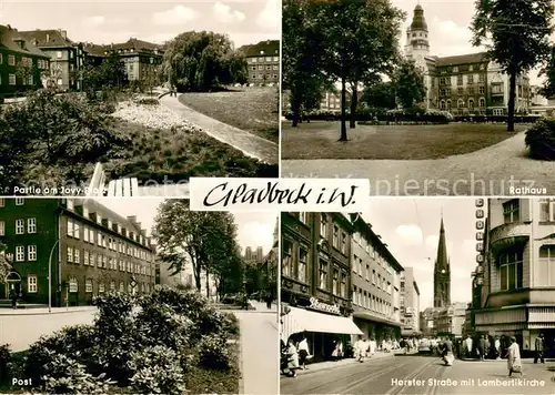 AK / Ansichtskarte Gladbeck Partie am Jovy Platz Rathaus Post Horster Strasse m. Lambertikirche Gladbeck