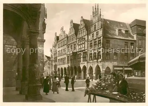 AK / Ansichtskarte Muenster_Westfalen Blumenmarkt am Rathaus Muenster_Westfalen