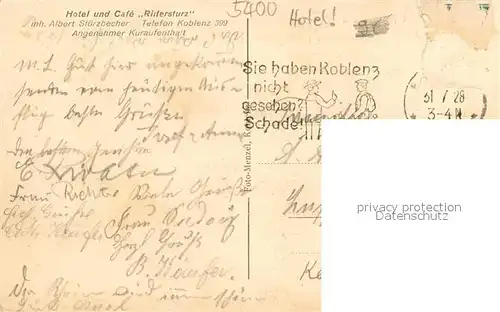 AK / Ansichtskarte 0 Koblenz__Rhein Panorama Hotel zum Rittersturz 