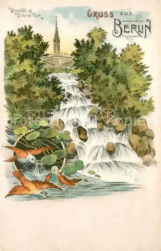 AK / Ansichtskarte Kreuzberg_Berlin Wasserfall im Victoria Park Litho Kreuzberg Berlin