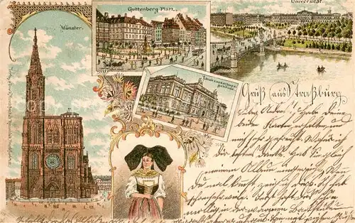 AK / Ansichtskarte Strassburg_Elsass Universitaet Guttenberg Platz Muenster Strassburg Elsass