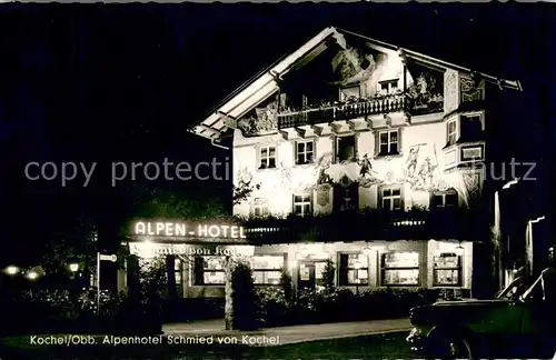 AK / Ansichtskarte Kochel_See Alpenhotel Schmied von Kochel bei Nacht Kochel_See