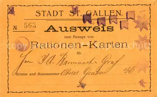 AK / Ansichtskarte St_Gallen_SG Ausweis zum Bezug von Rationen Karten St_Gallen_SG