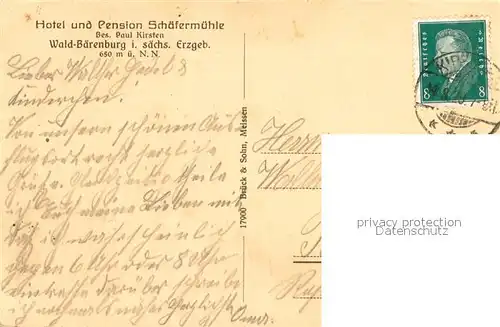 AK / Ansichtskarte Waldbaerenburg Hotel Schaefermuehle Waldbaerenburg