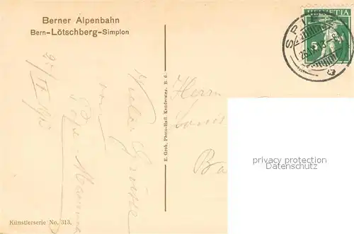 AK / Ansichtskarte Kandersteg_BE Loetschbergbahn Bahnhofbruecke mit Kirche und Bluemlisalp Kandersteg_BE