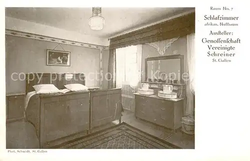 AK / Ansichtskarte St_Gallen_SG Raumkunst Ausstellung 1912 Raum No 7 Schlafzimmer afrikan. Nussbaum St_Gallen_SG
