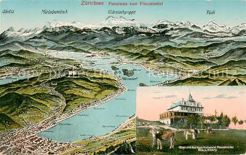 AK / Ansichtskarte Zuerichsee_ZH Panorama vom Pfannenstiel Hotel Kurhaus Hochwacht Zuerichsee ZH