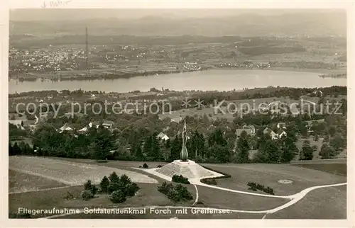 AK / Ansichtskarte Forch_ZH Fliegeraufnahme Soldatendenkmal Forch mit Greifensee 