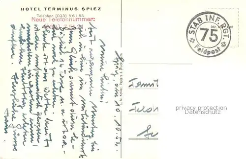 AK / Ansichtskarte Spiez_Thunersee_BE Hotel Terminus Panorama Feldpost Spiez_Thunersee_BE