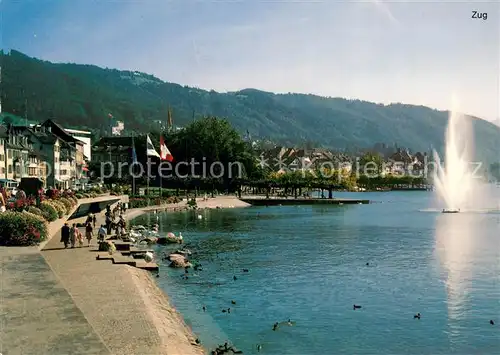 AK / Ansichtskarte Zug_ZG Uferpromenade am Zugersee Fontaene Zug_ZG