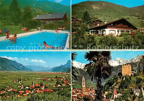 AK / Ansichtskarte Tscherms Pension Weihergut Swimming Pool Panorama Meran Schloss Texelgruppe Tscherms