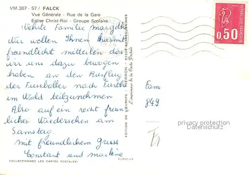 AK / Ansichtskarte Falck Vue generale Rue de la Gare Eglise Christ Roi Groupe Scolaire Falck
