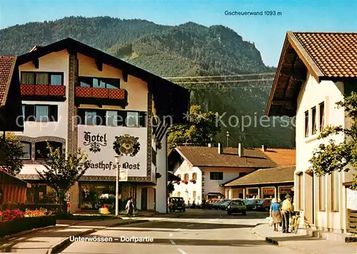 AK / Ansichtskarte Unterwoessen Dorfpartie Hotel zur Post Gscheuerwand Bayerische Alpen Unterwoessen