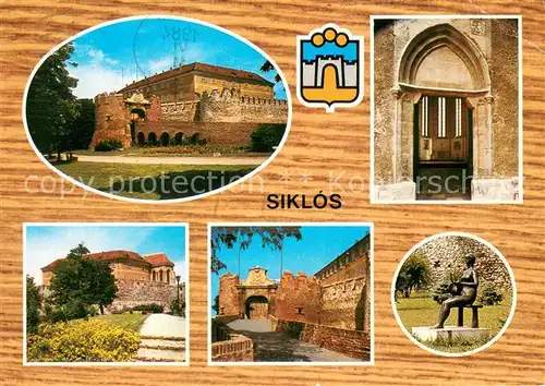 AK / Ansichtskarte Siklos Burg Ansichten Skulptur Wappen Siklos
