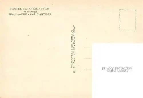 AK / Ansichtskarte Juan les Pins Hotel des Ambassadeurs et sa plage vue aerienne Juan les Pins
