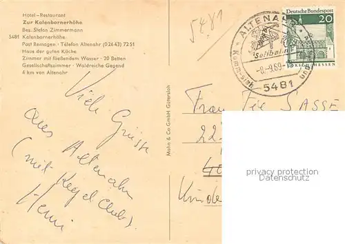 AK / Ansichtskarte Remagen Hotel Restaurant Zur Kalenbornerhoehe Remagen