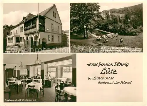 AK / Ansichtskarte Luetz Hotel Roehrig Kinderspielplatz Pool Speisesaal mit Wintergarten Luetz