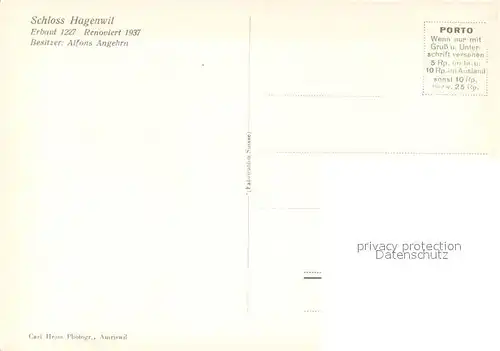 AK / Ansichtskarte Hagenwil_TG Schloss Eingang Rittersaal Speisesaal 