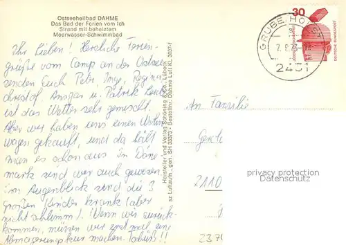 AK / Ansichtskarte Dahme_Ostseebad_Holstein Fliegeraufnahme Strand mit Meerwasser Schwimmbad 