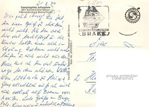 AK / Ansichtskarte Ranzenbuettel_Wesermarsch Campingplatz Juliusplate  Ranzenbuettel Wesermarsch