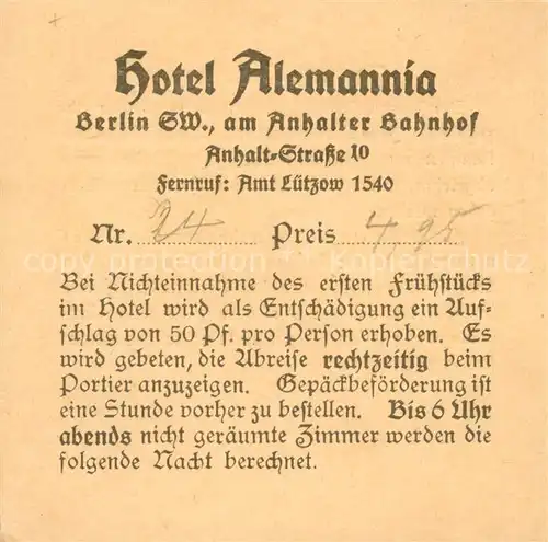 AK / Ansichtskarte Berlin Hotel Alemannia Berlin