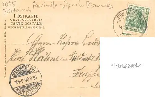 AK / Ansichtskarte Friedrichsruh_Aumuehle Schloss Friedrichsruh u. Otto v. Bismarck Friedrichsruh_Aumuehle