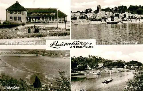 AK / Ansichtskarte Lauenburg_Elbe Bahnhofs Restaurant m. Hafen u. Elbbruecke Lauenburg Elbe