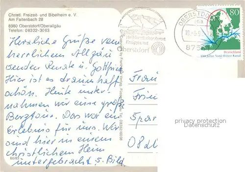 AK / Ansichtskarte Oberstdorf Christliches Freizeitheim Oberstdorf