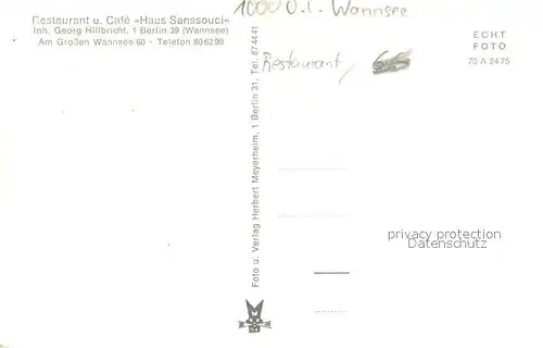 AK / Ansichtskarte Wannsee Restaurant Haus Sanssouci Aussenansicht und Terrasse Wannsee