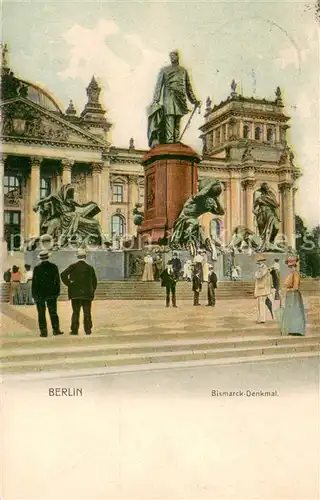 AK / Ansichtskarte Berlin Bismarck Denkmal v. d. Reichstag belebt Berlin