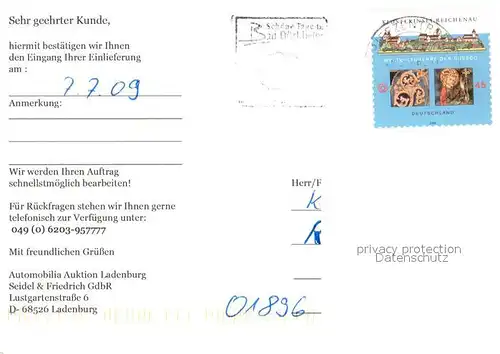 AK / Ansichtskarte Ladenburg Aktionshaus  Eingangsbestaetigung einer Einlieferung Ladenburg