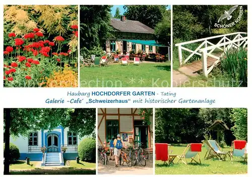 AK / Ansichtskarte Tating_Eiderstedt Haubarg Hochdorfer Garten Galerie Cafe Schweizerhaus mit historischer Gartenanlage Tating_Eiderstedt