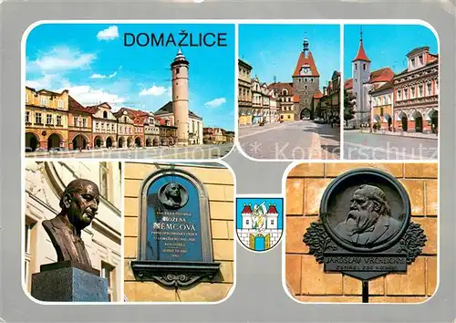 AK / Ansichtskarte Domazlice_CZ Namesti Miru Dolni brana na namesti Pametni deska B Nemcove Pametni deska J Vichlickeho 