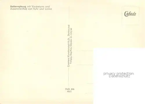 AK / Ansichtskarte Hohensyburg_Dortmund Fliegeraufnahme mit Vincketurm und Zusammenfluss von Ruhr und Lenne 