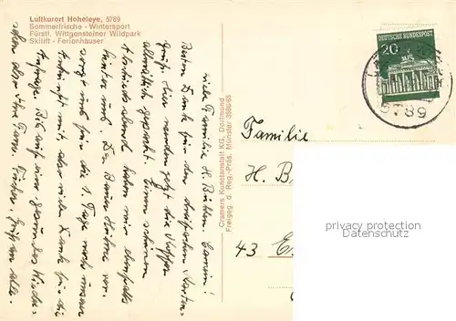 AK / Ansichtskarte Hoheleye Fuerstl Wittgensteiner Wildpark Fliegeraufnahme Hoheleye