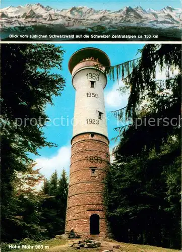 AK / Ansichtskarte Schopfheim Aussichtsturm Hohe Moehr mit Blick auf Schweizer Zentralalpen Schopfheim