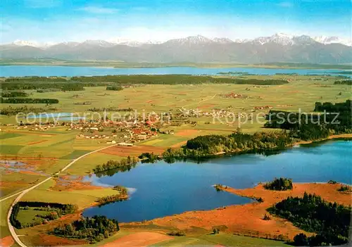 AK / Ansichtskarte Eggstaett_Oberbayern Fliegeraufnahme mit Badesee Chiemsee und Ostalpen Eggstaett_Oberbayern