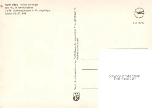 AK / Ansichtskarte Warmensteinach Hotel Krug Warmensteinach
