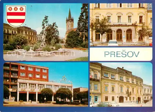 AK / Ansichtskarte Presov_Eperjes Neptunova fontana Divadlo Zaborskeho Restauracia Hviezda MsNV budova vyhlasenia Slowenskej republiky rad Presov Eperjes