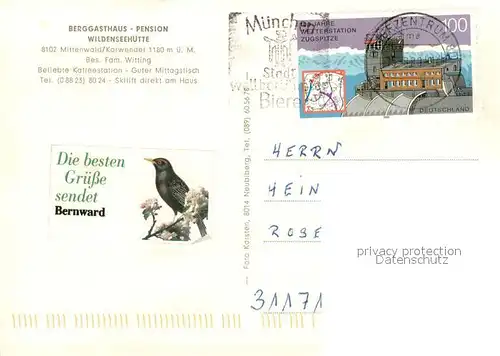 AK / Ansichtskarte Mittenwald_Bayern Berggasthaus Pension Wildenseehuette Panorama Mittenwald Bayern