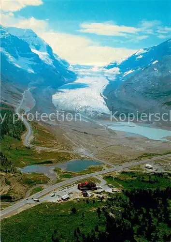 AK / Ansichtskarte Jasper_National_Park_Canada The Athabasca Glacier extends down towards the Banff Jasper Highway Air view 