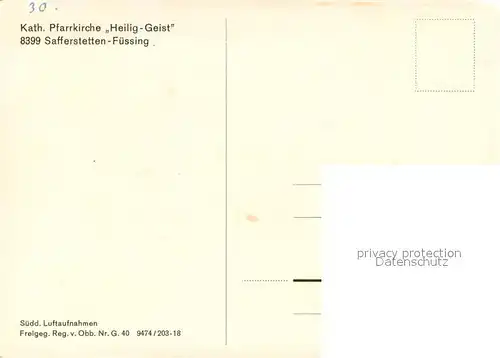 AK / Ansichtskarte Safferstetten Kath Pfarrkirche Heilig Geist Fliegeraufnahme Safferstetten