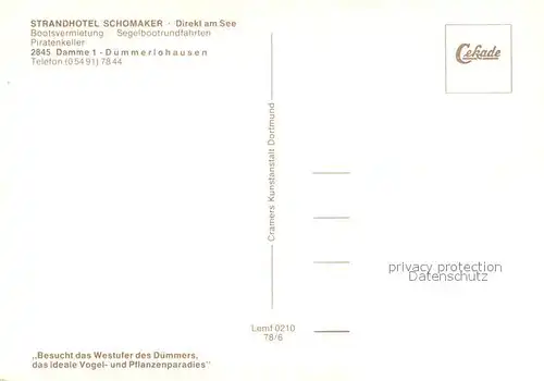 AK / Ansichtskarte Duemmerlohausen Strandhotel Schomaker am See Duemmerlohausen