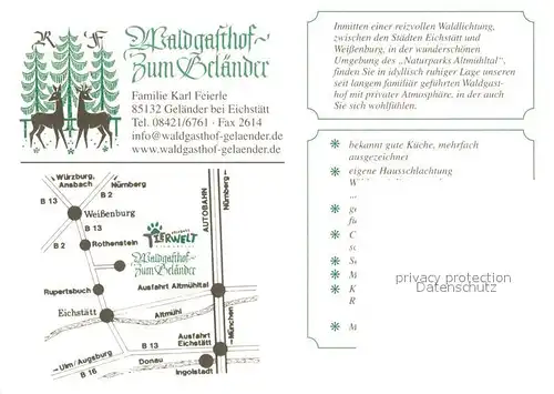 AK / Ansichtskarte Gelaender_Eichstaett_Oberbayern Waldgasthof Zur Belaender Teilansichten Beschreibung 