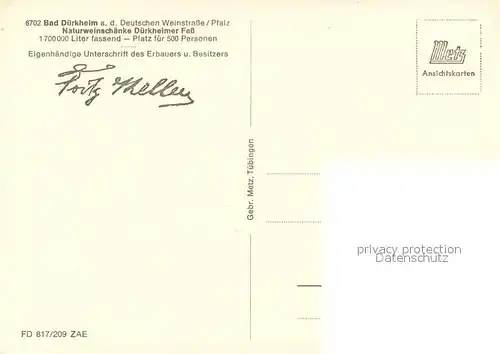 AK / Ansichtskarte Bad_Duerkheim Naturweinschaenke Duerkheimer Fass Innenansichten Bad_Duerkheim