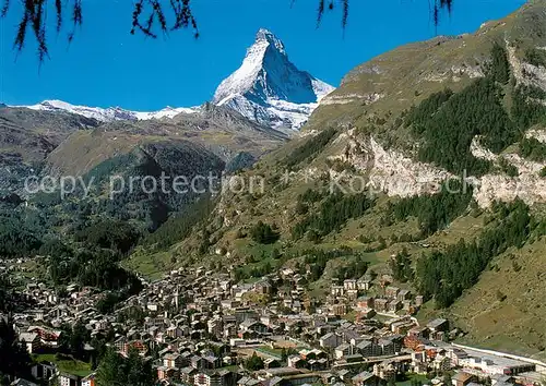 AK / Ansichtskarte Zermatt_VS Fliegeraufnahme mit Matterhorn Zermatt_VS