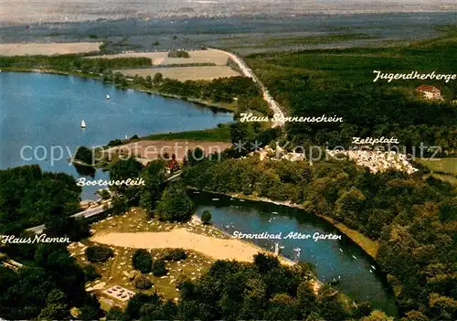 AK / Ansichtskarte Haltern_See Fliegeraufnahme mit Strandbad Alter Garten Zeltplatz Jugendherberge Bootsverleih Haltern See