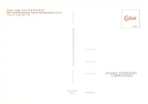 AK / Ansichtskarte Manderscheid_Eifel Hotel Cafe Heidsmuehle Teilansichten m. Gartenpartie und Terrasse Manderscheid Eifel